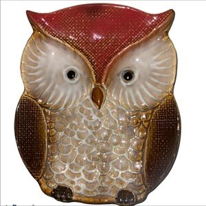 Owl Dish Tray Multi Purpose Glazed Ceramic Hand Painted Rustic Farmhouse Autumn